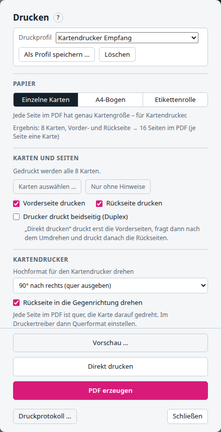 Bildschirmfoto: Für jeden Drucker das passende PDF